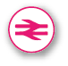 Pink rail icon inside a white circle with a pink border
