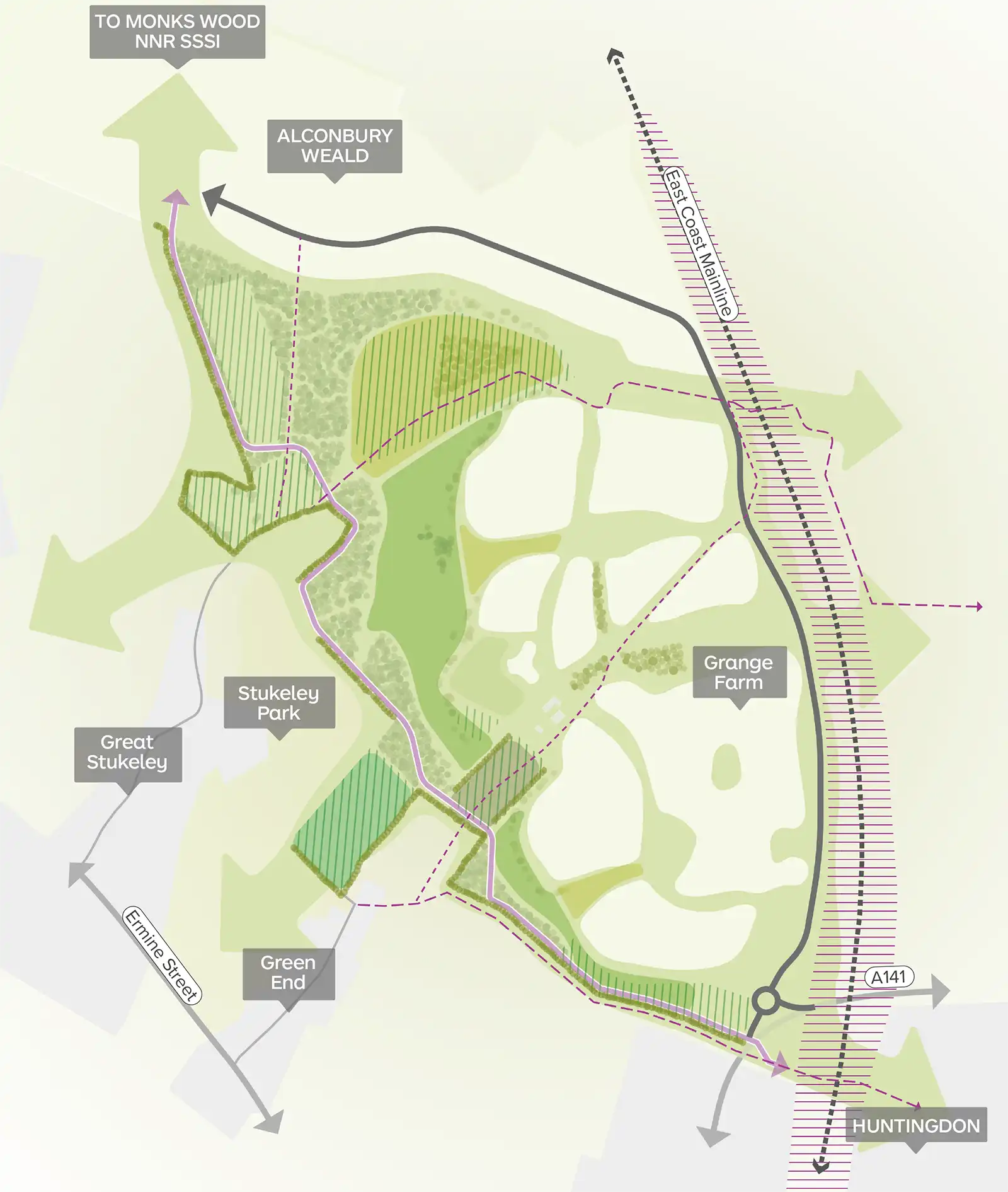 Map of Prestley Country Park showing grassland areas
