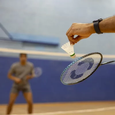 Close up of badminton match