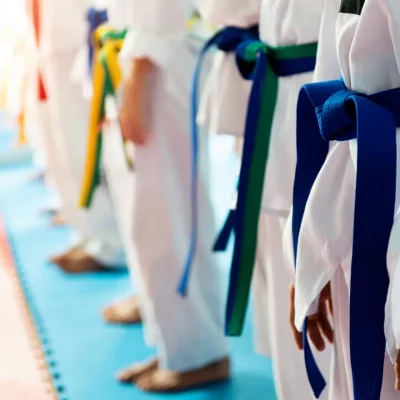 close of up coloured martial arts belts